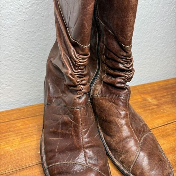 Josef Seibel brown leather ruched gathered mid calf heel boots size 39 - Picture 3 of 13